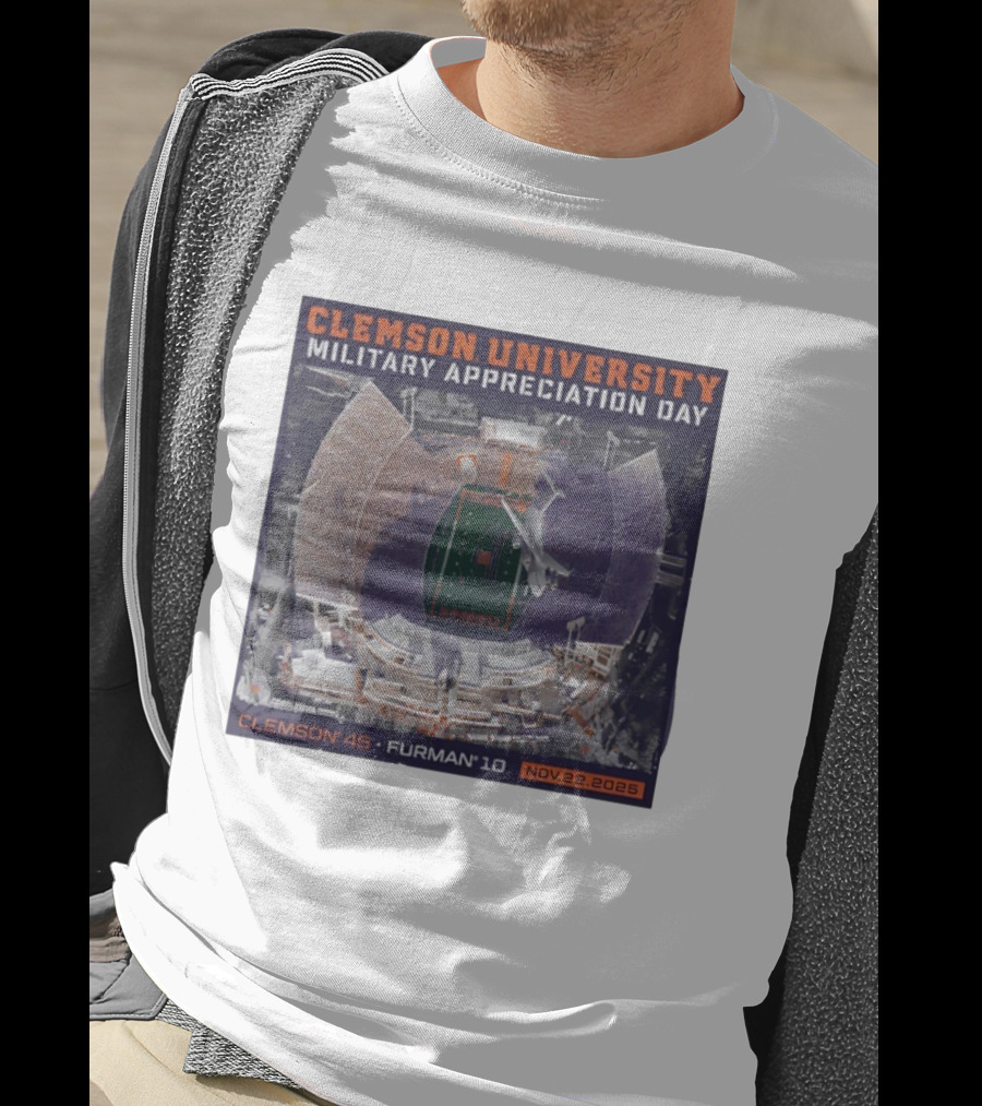 Clemson University Military Appreciation Day Game Nov 22 2025 Clemson 45 Furman 10 Stadium Aerial View T-Shirt