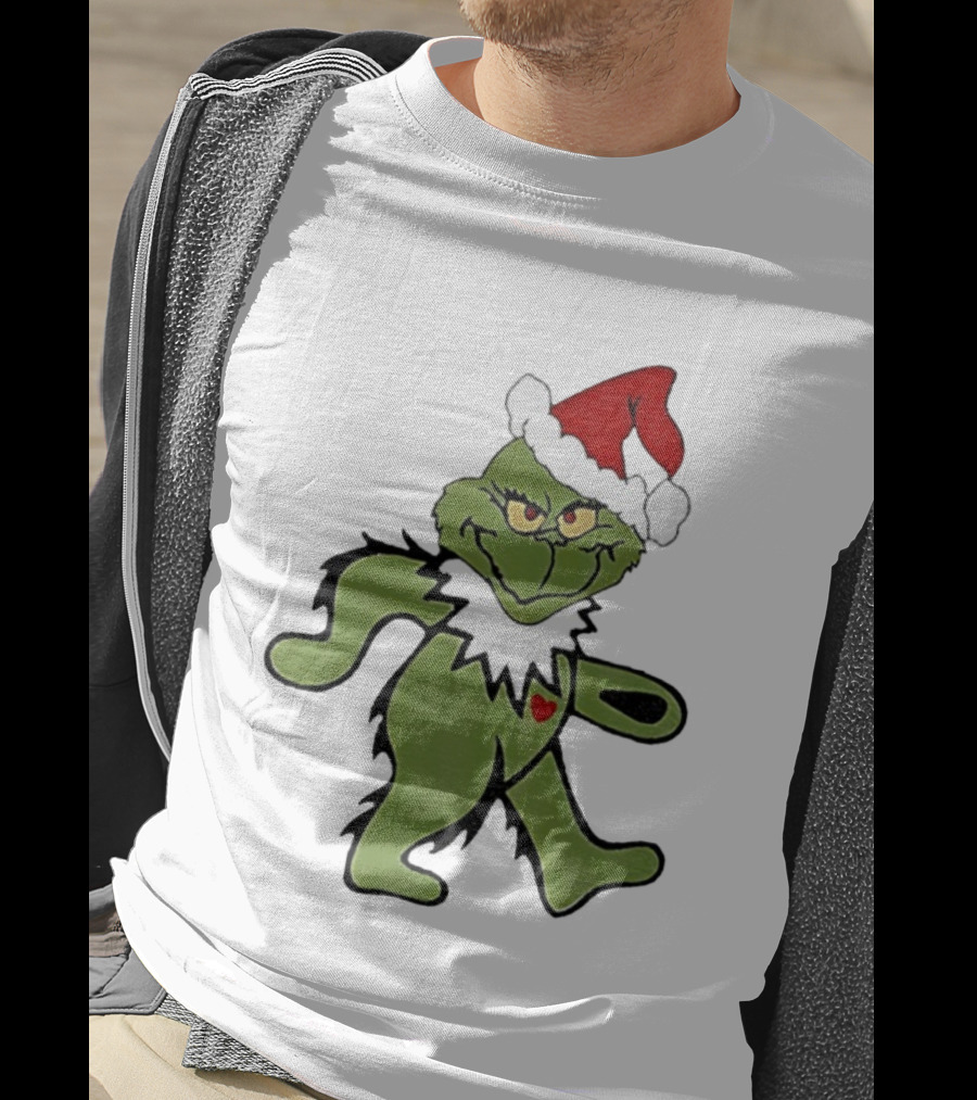 Grinch Wearing Santa Hat Dancing Bear Christmas T-Shirt