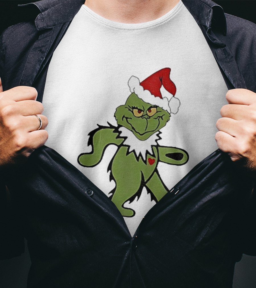 Grinch Wearing Santa Hat Dancing Bear Christmas T-Shirt