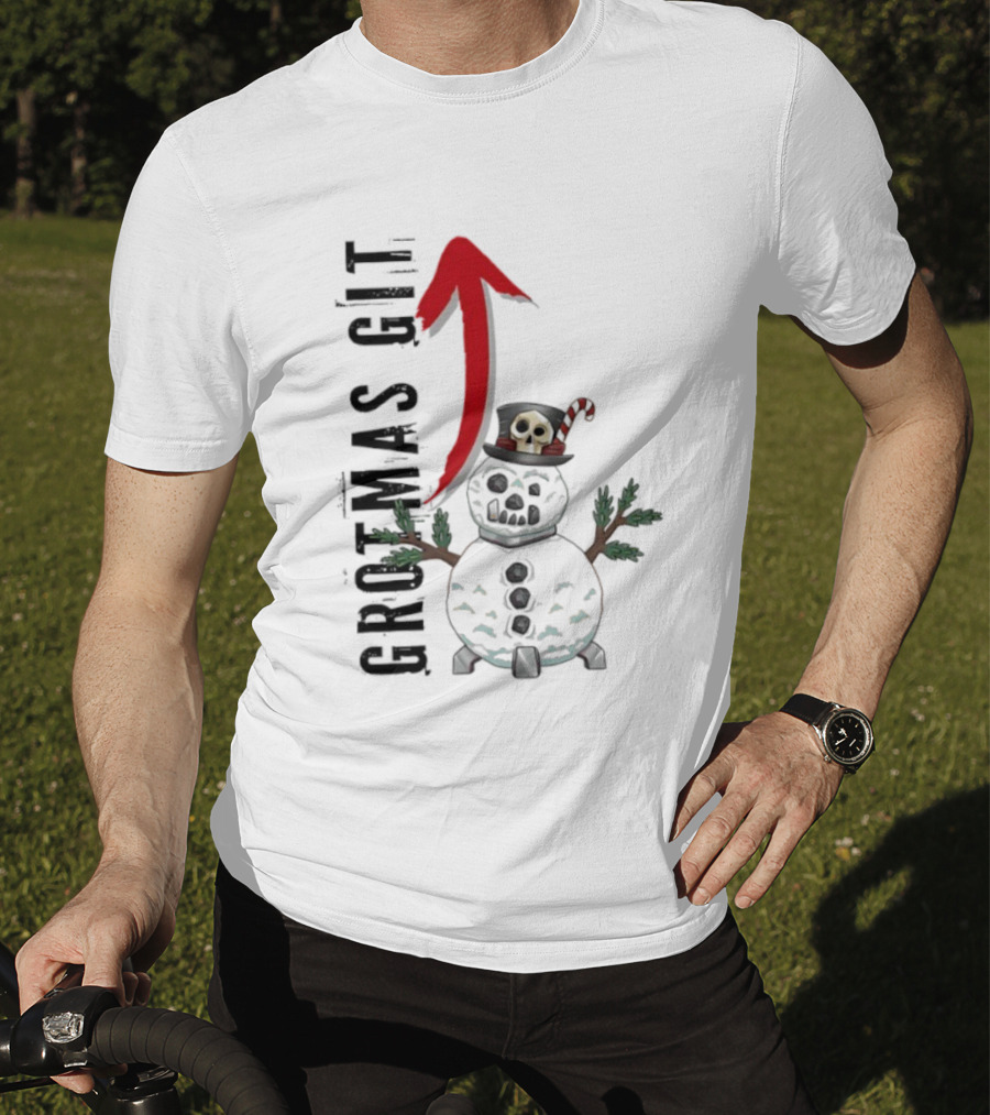 Red Gobbo Grotmas Git Snown Christmas Skull Snowman T-Shirt