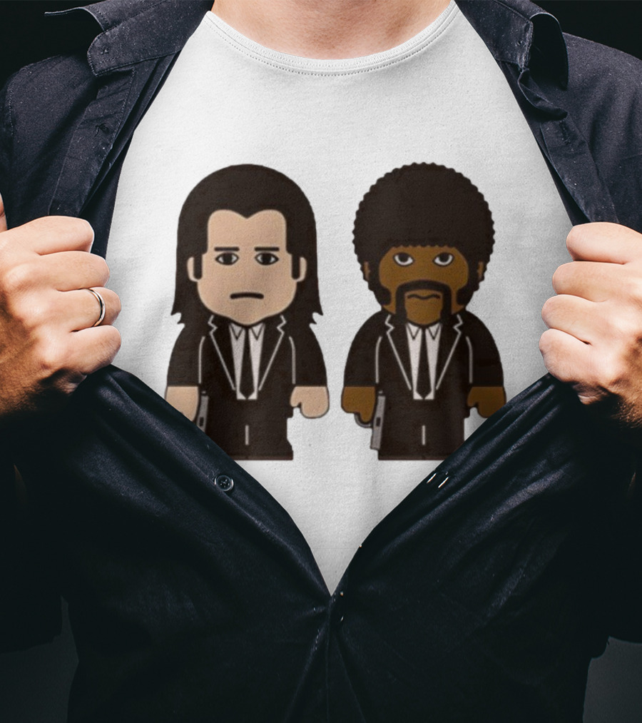 Samuel L Jackson Pulp Fiction Jules And Vincent Cartoon Characters T-Shirt
