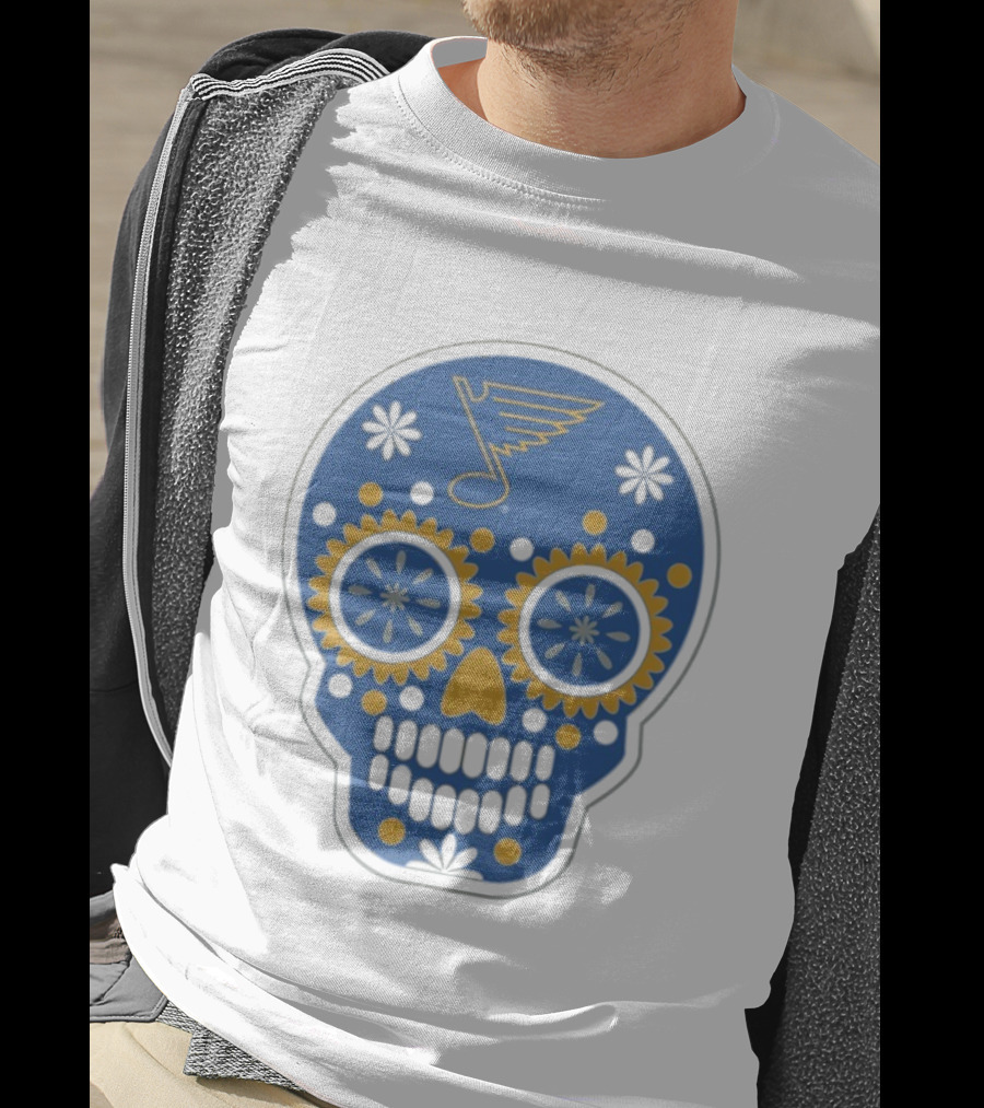 St. Louis Blues Sugar Skull Hockey Design T-Shirt