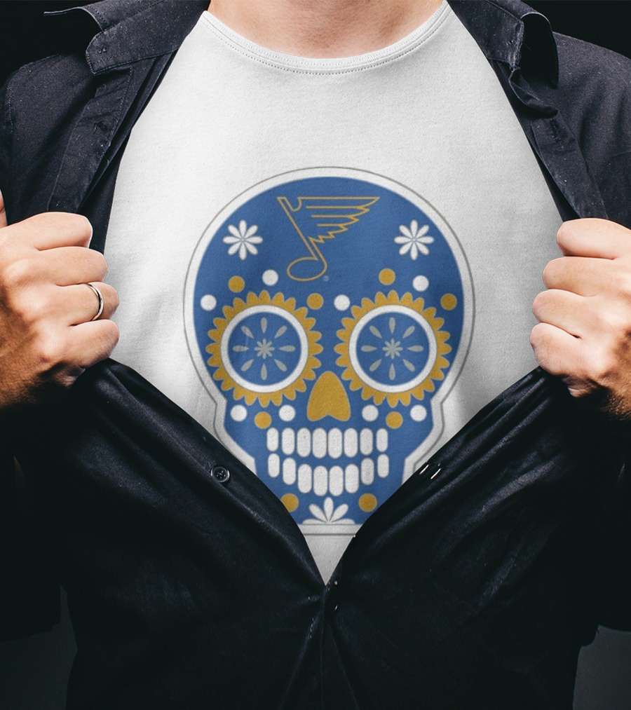 St. Louis Blues Sugar Skull Hockey Design T-Shirt
