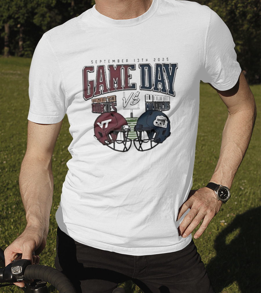 Virginia Tech Hokies Vs Old Dominion Monarchs September 13th 2025 Gameday Helmet Matchup T-Shirt