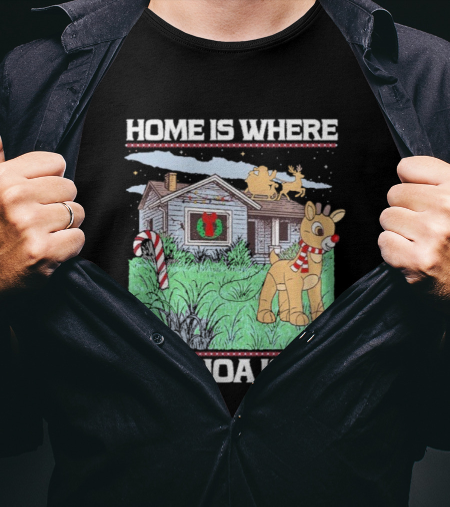 Home Is Where The HOA Isn’t Reindeer Christmas House And Santa Sleigh T-Shirt