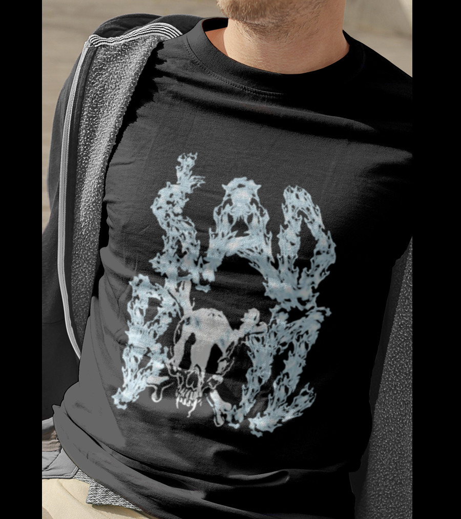 Sad Boyz Chrome Skull Font Blue Icy Flames T-Shirt