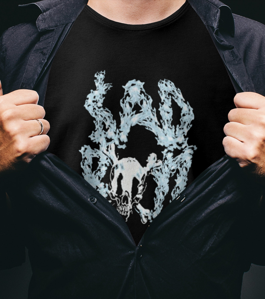 Sad Boyz Chrome Skull Font Blue Icy Flames T-Shirt