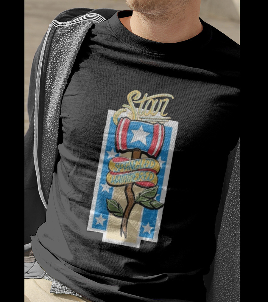 The Fat Electrician Star Spangled Hammered Patriotic Hammer And Stars T-Shirt