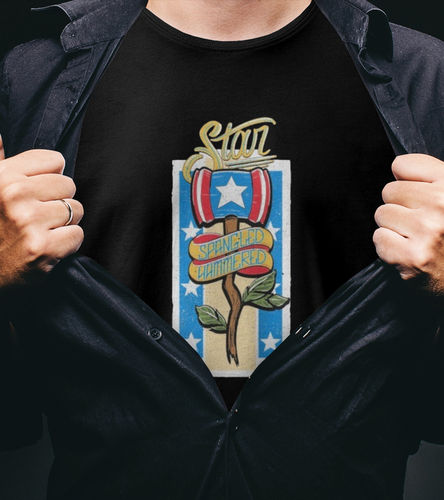 The Fat Electrician Star Spangled Hammered Patriotic Hammer And Stars T-Shirt