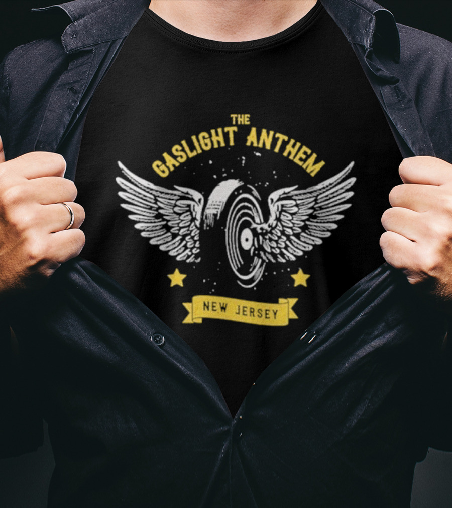 The Gaslight Anthem New Brunswick Flying Wheel Wings Vinyl Stars T-Shirt
