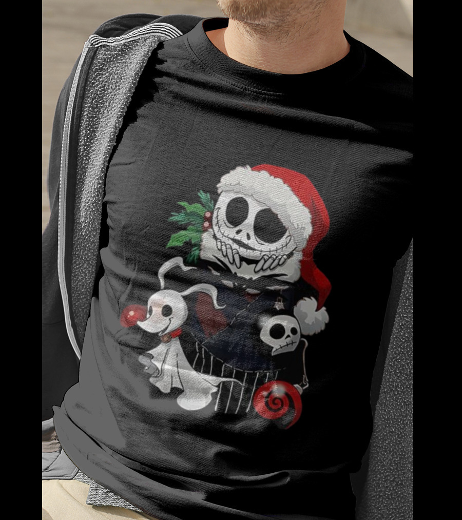 Jack Skellington Zero Santa Hat The Nightmare Before Christmas Holiday Stocking Stuffer T-Shirt