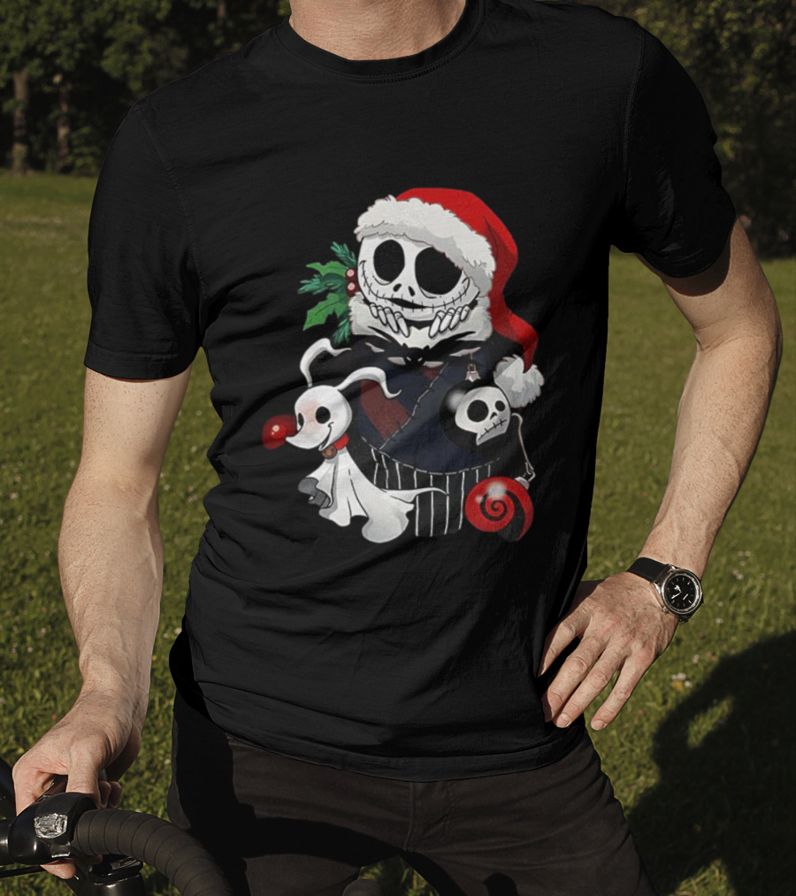 Jack Skellington Zero Santa Hat The Nightmare Before Christmas Holiday Stocking Stuffer T-Shirt