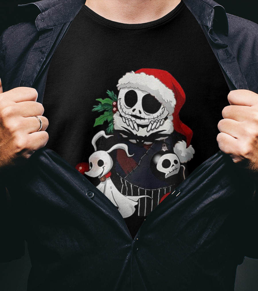 Jack Skellington Zero Santa Hat The Nightmare Before Christmas Holiday Stocking Stuffer T-Shirt