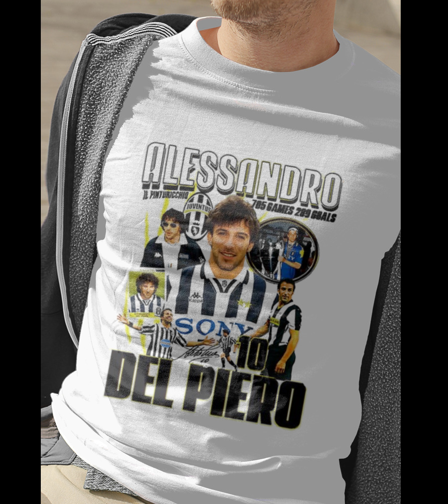 Alessandro Del Piero Juventus FC Sony 10 Retro 705 Games 289 Goals Signature T-Shirt