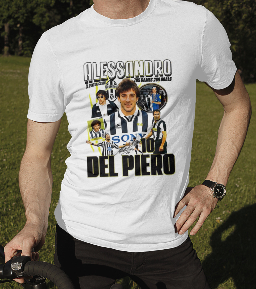 Alessandro Del Piero Juventus FC Sony 10 Retro 705 Games 289 Goals Signature T-Shirt