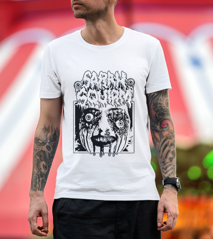 Sarah Squirm Horror Metal Face Graphic T-Shirt