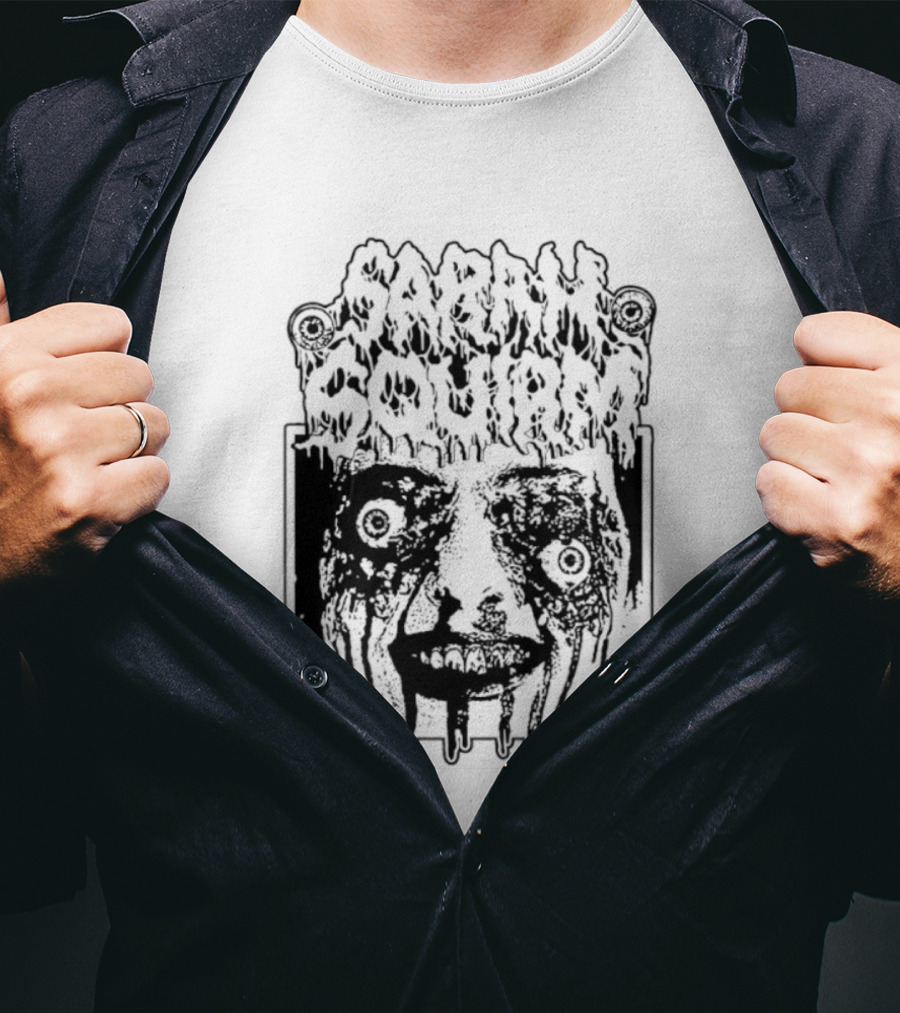 Sarah Squirm Horror Metal Face Graphic T-Shirt