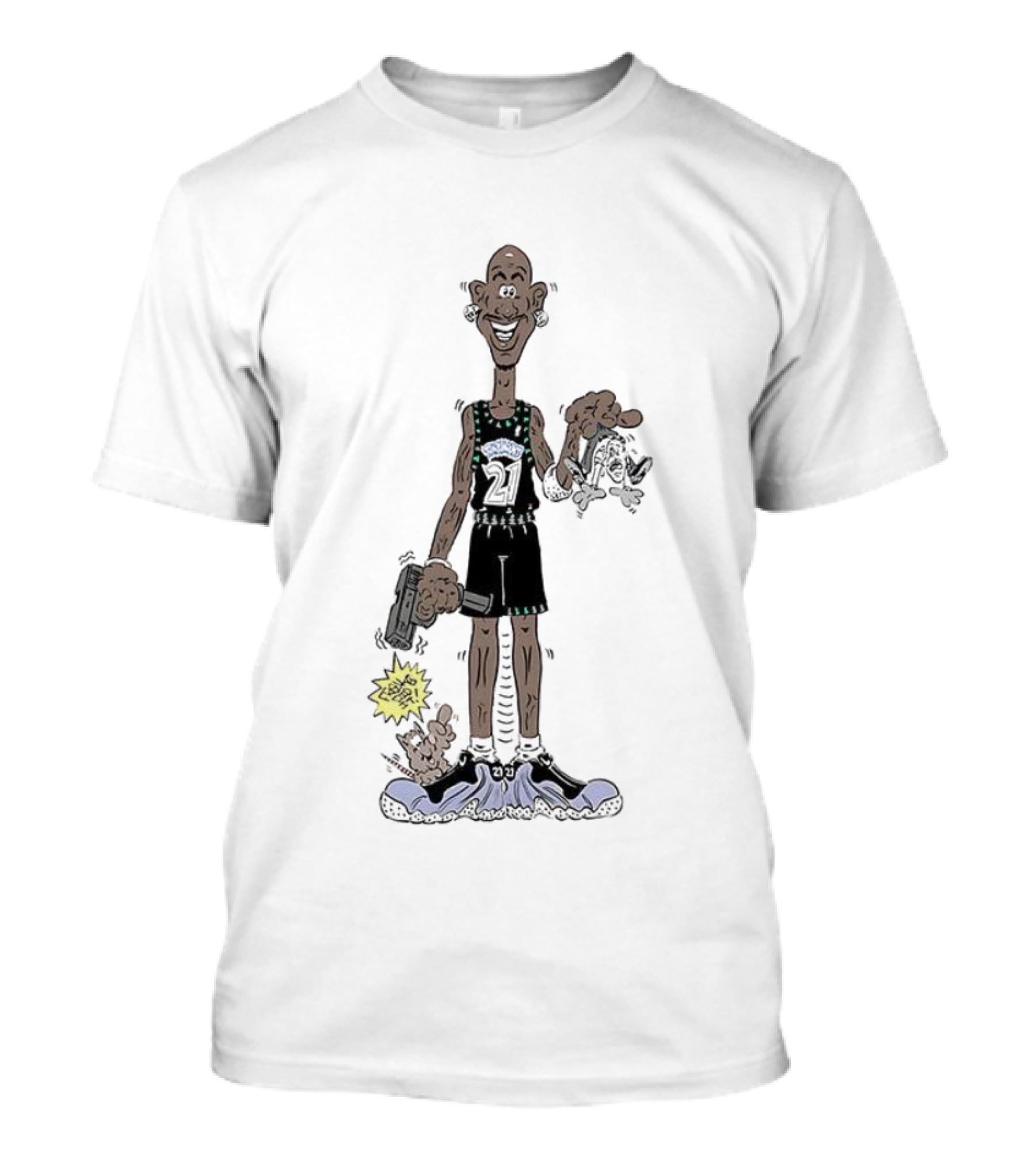 Latrell Sprewell NBA Number 21 Caricature Holding Hammer Minnesota Basketball T-Shirt