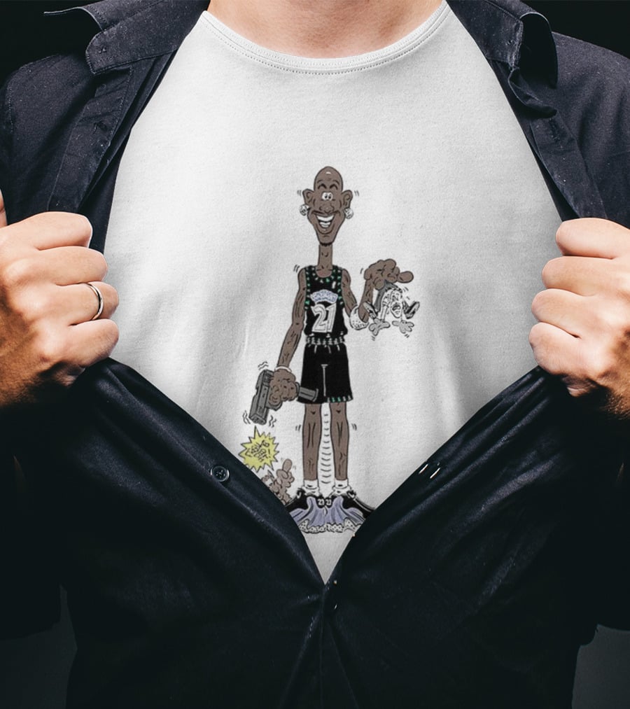 Latrell Sprewell NBA Number 21 Caricature Holding Hammer Minnesota Basketball T-Shirt