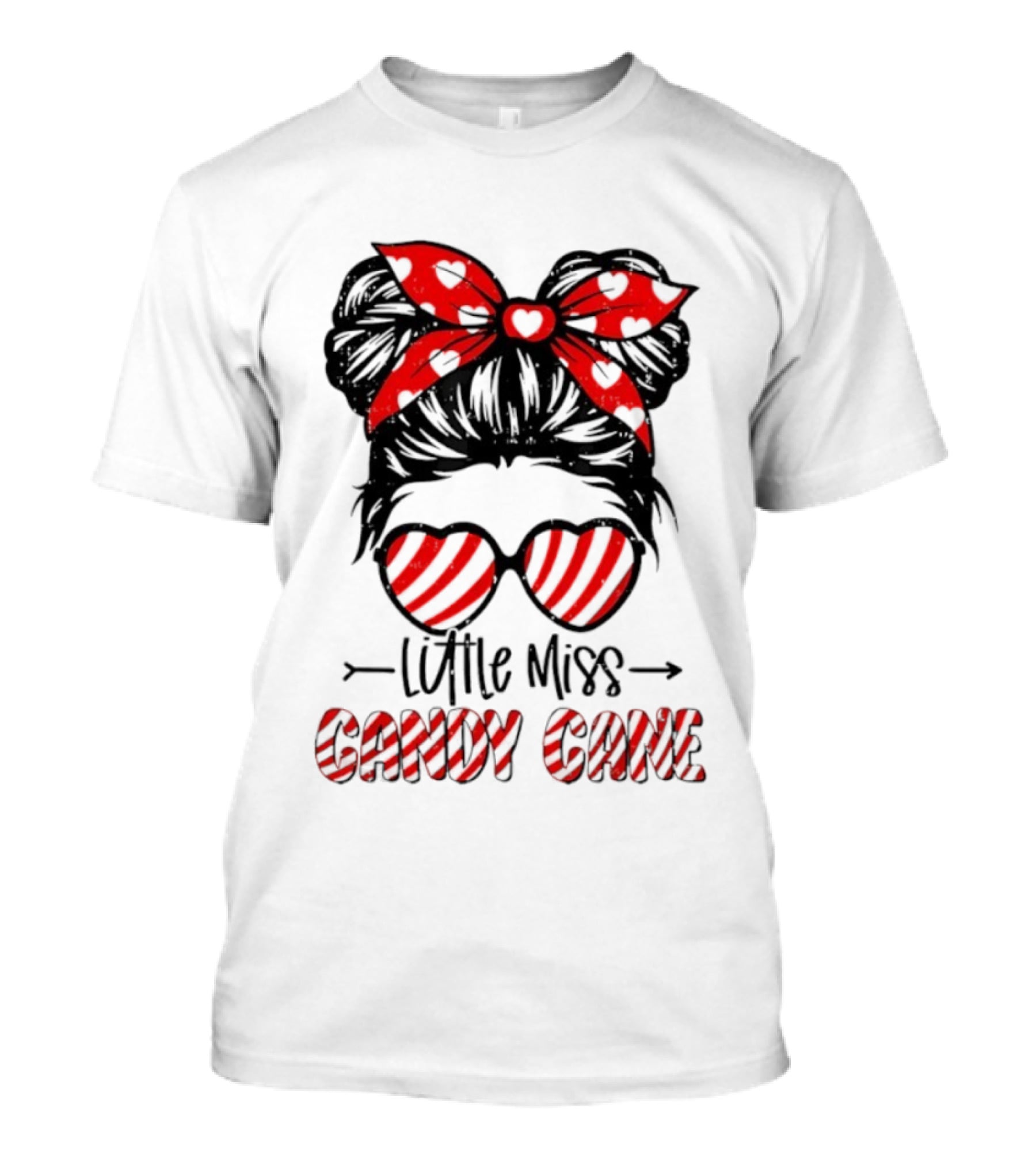 Little Miss Candy Cane Messy Bun Christmas Holiday T-Shirt