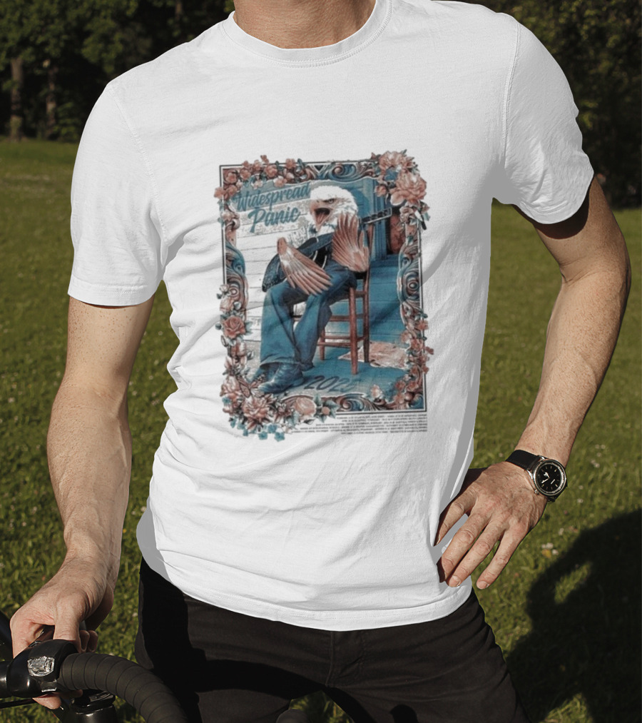 Widespread Panic 2025 Eagle Tour With Guitar And Floral Frame T-Shirt