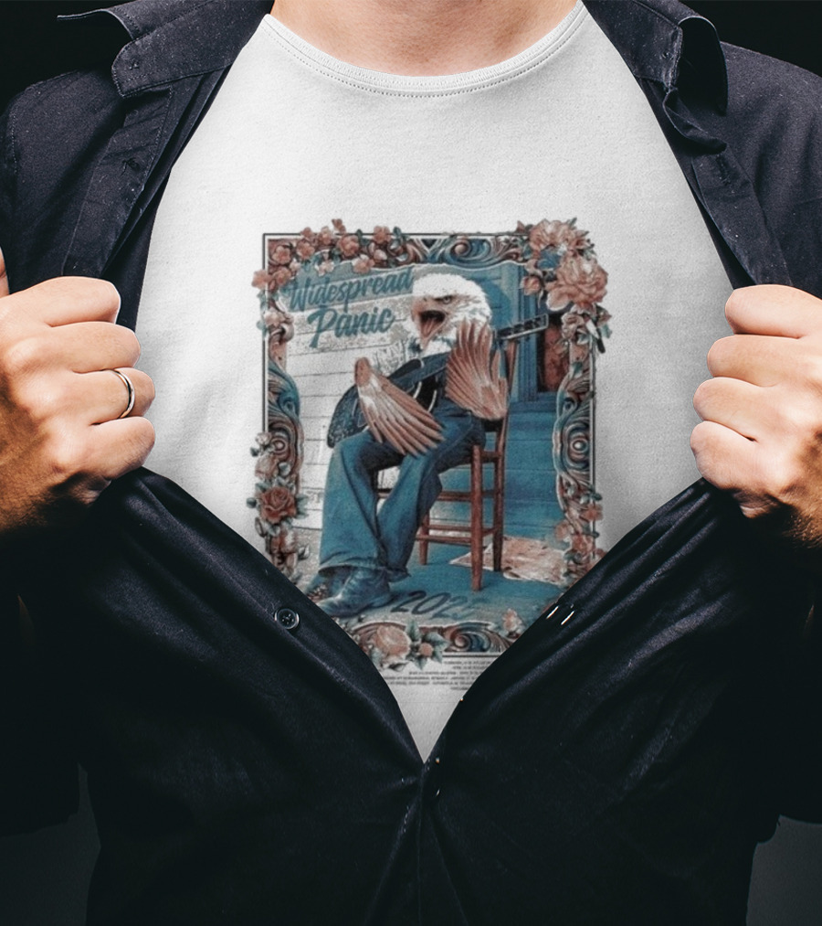 Widespread Panic 2025 Eagle Tour With Guitar And Floral Frame T-Shirt