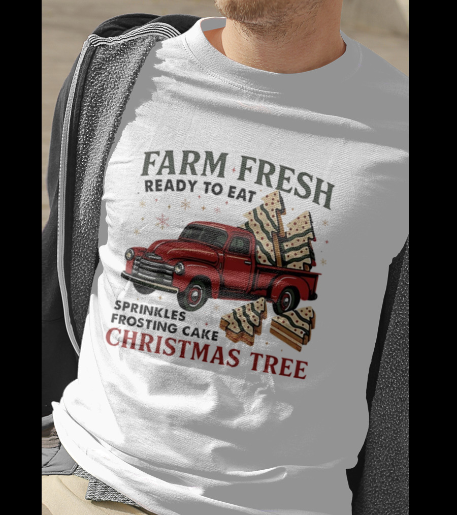 Farm Fresh Red Truck Christmas Tree Sprinkles Frosting Cake Ready To Eat T-Shirt