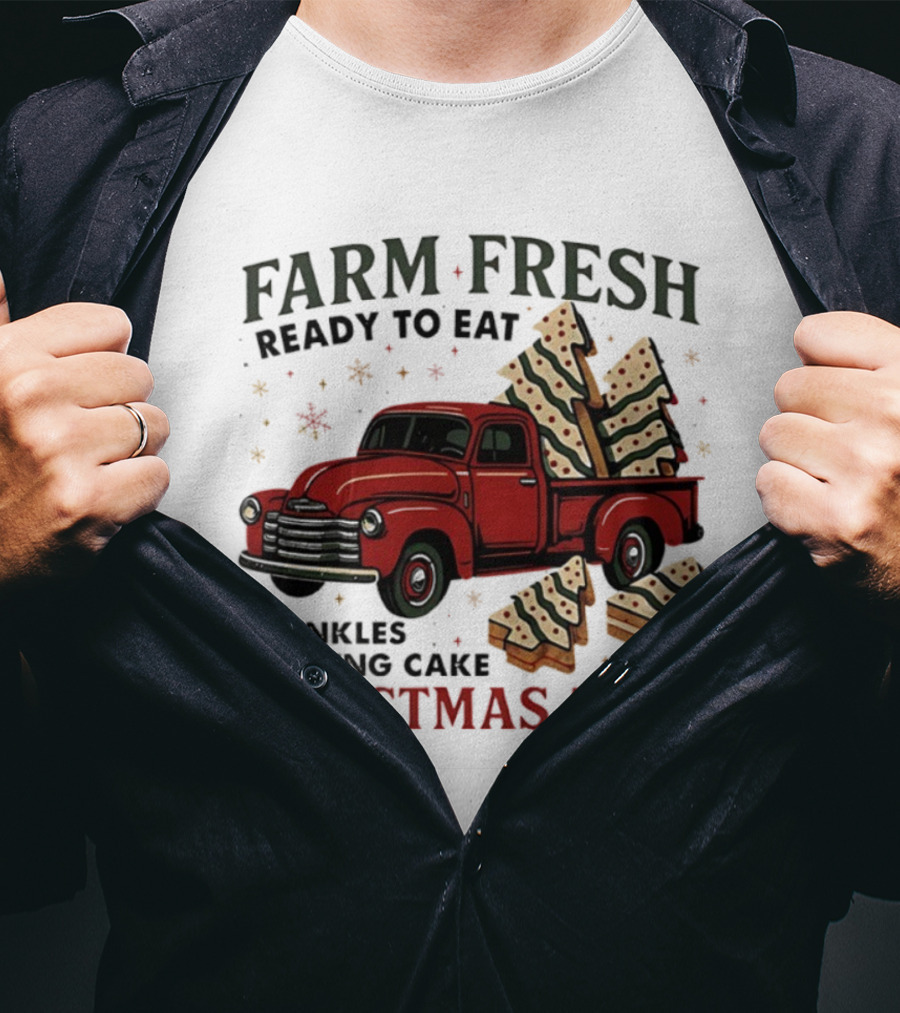 Farm Fresh Red Truck Christmas Tree Sprinkles Frosting Cake Ready To Eat T-Shirt