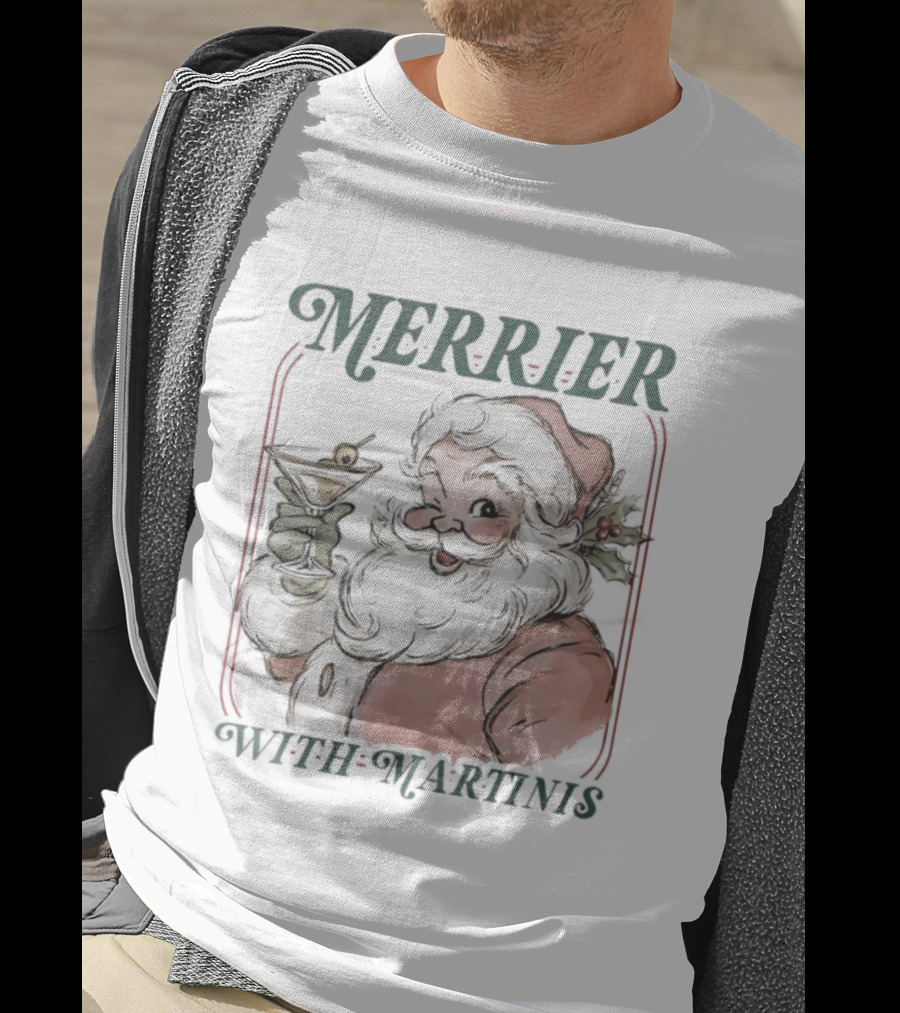 Merrier With Martinis Santa Christmas Cocktail T-Shirt