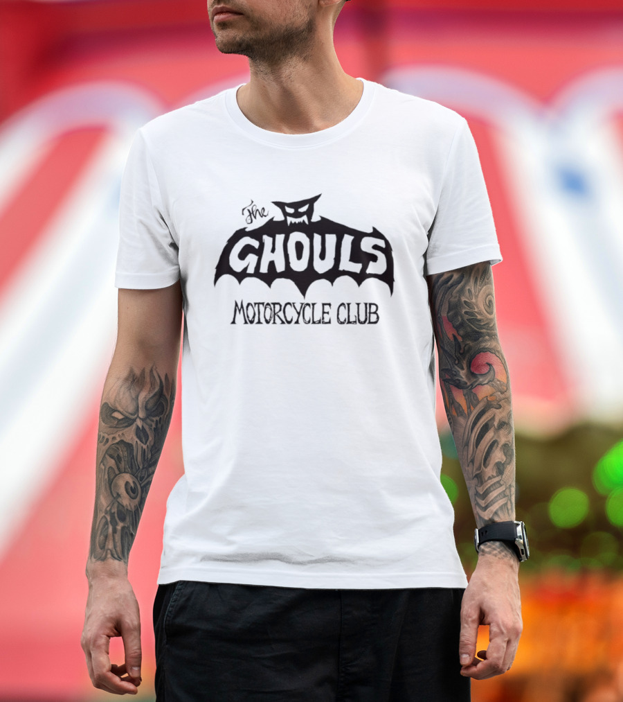The Ghouls Biker Club Creepy Bat Logo Vintage Theme T-Shirt