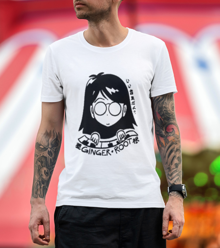 Ginger Root Cam Face Character Illustration T-Shirt