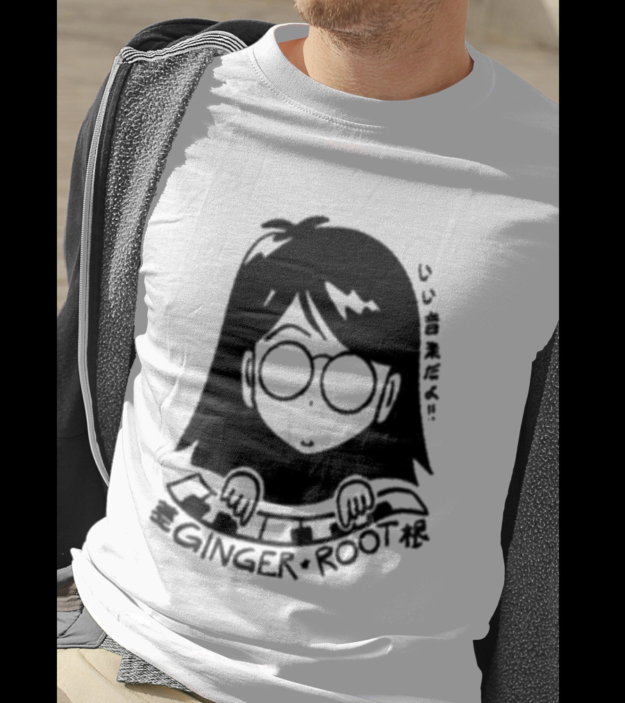 Ginger Root Cam Face Character Illustration T-Shirt