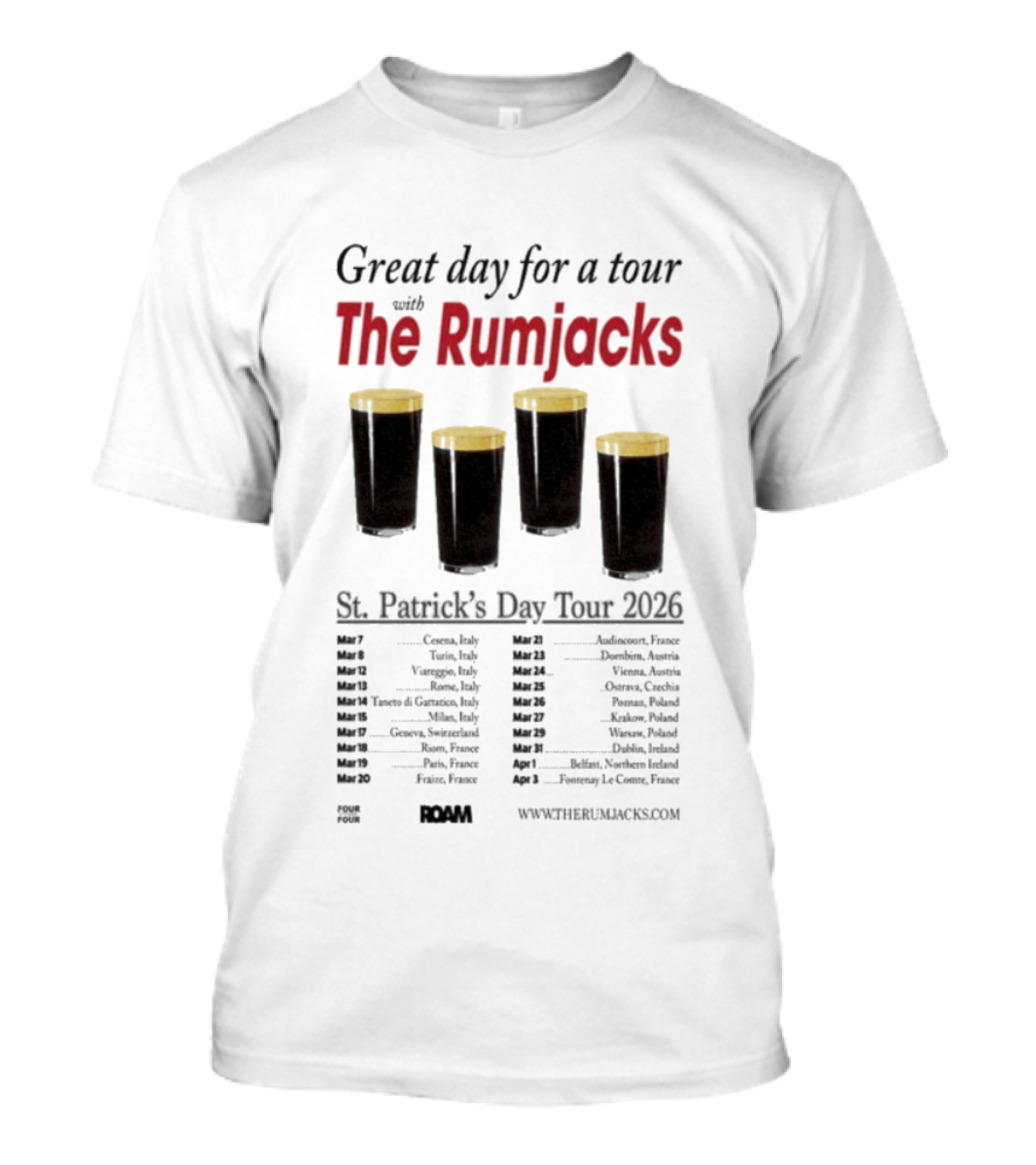 The Rumjacks Great Day For A St. Patrick's Day Tour 2026 Pint Glasses Concert Dates T-Shirt