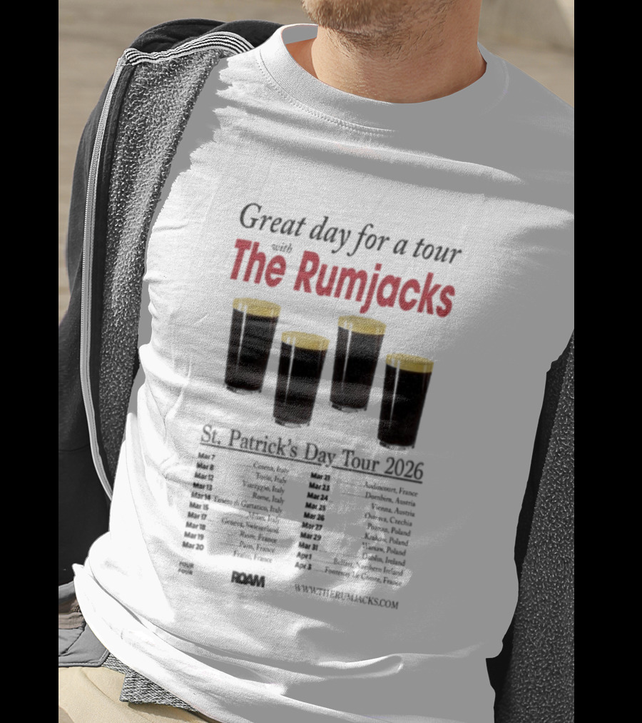 The Rumjacks Great Day For A St. Patrick's Day Tour 2026 Pint Glasses Concert Dates T-Shirt