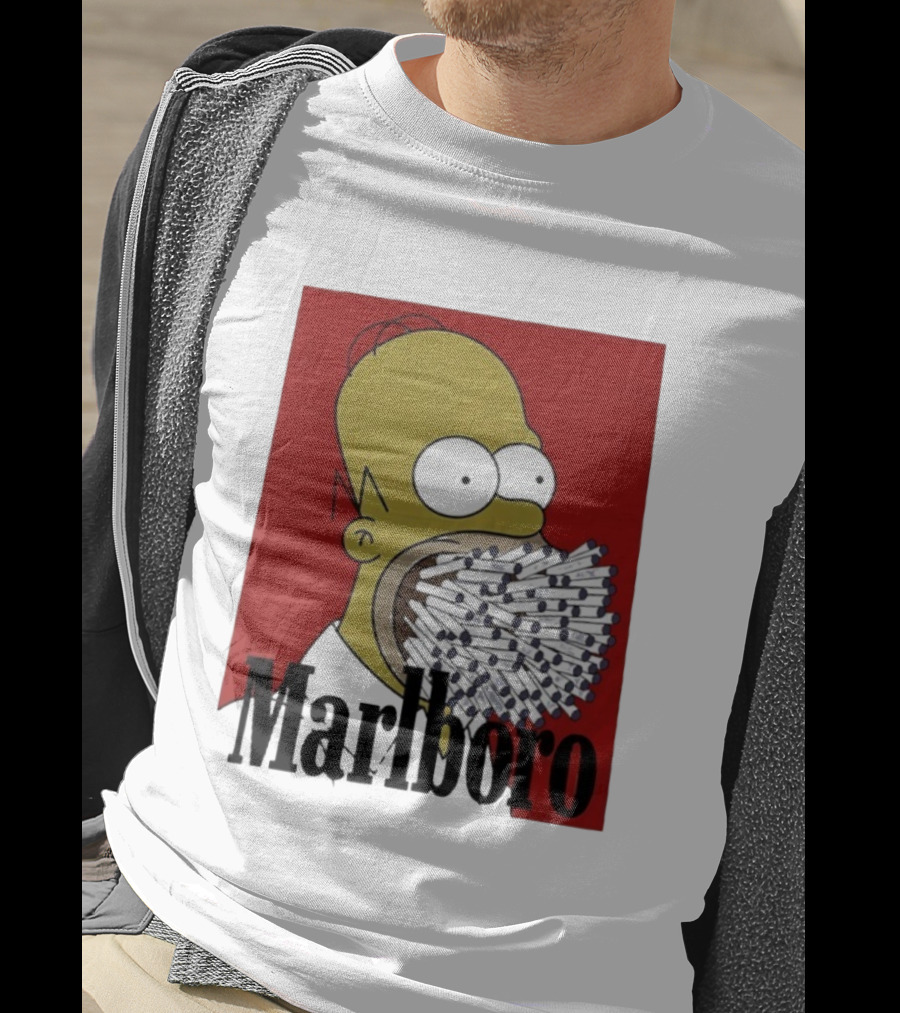 Homer Simpson Cigarette Mouth Marlboro Red Background T-Shirt
