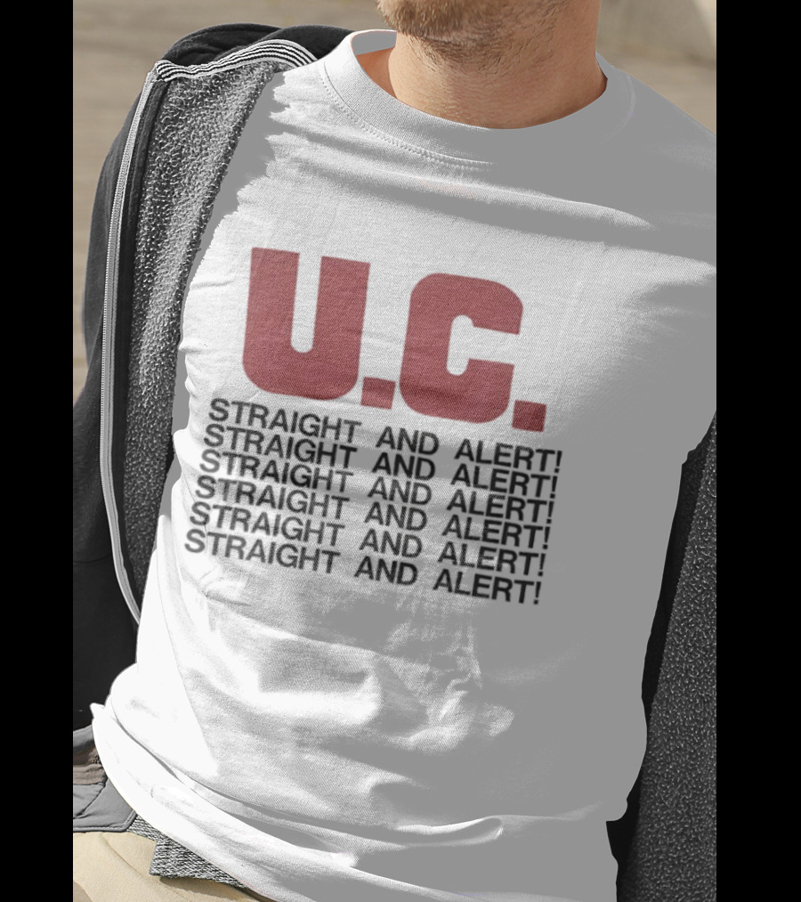 U.C. Straight And Alert Vintage Style Repeated Text Bold Red Black T-Shirt