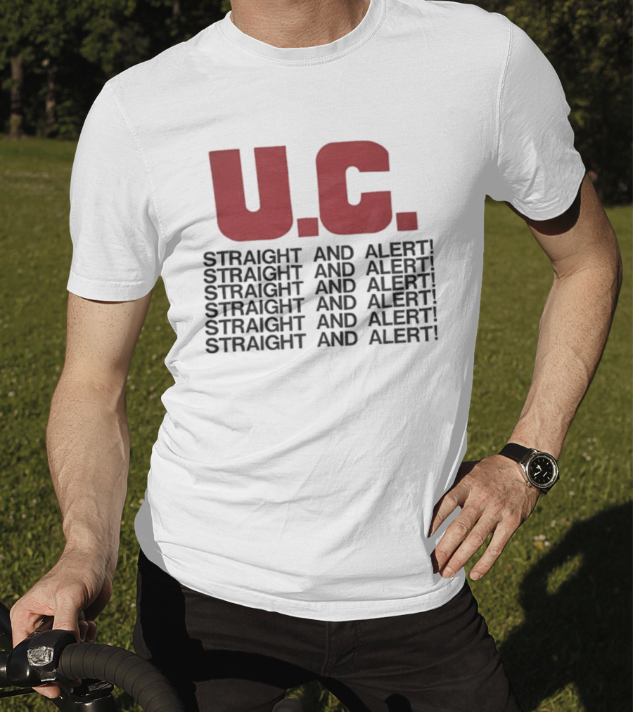 U.C. Straight And Alert Vintage Style Repeated Text Bold Red Black T-Shirt