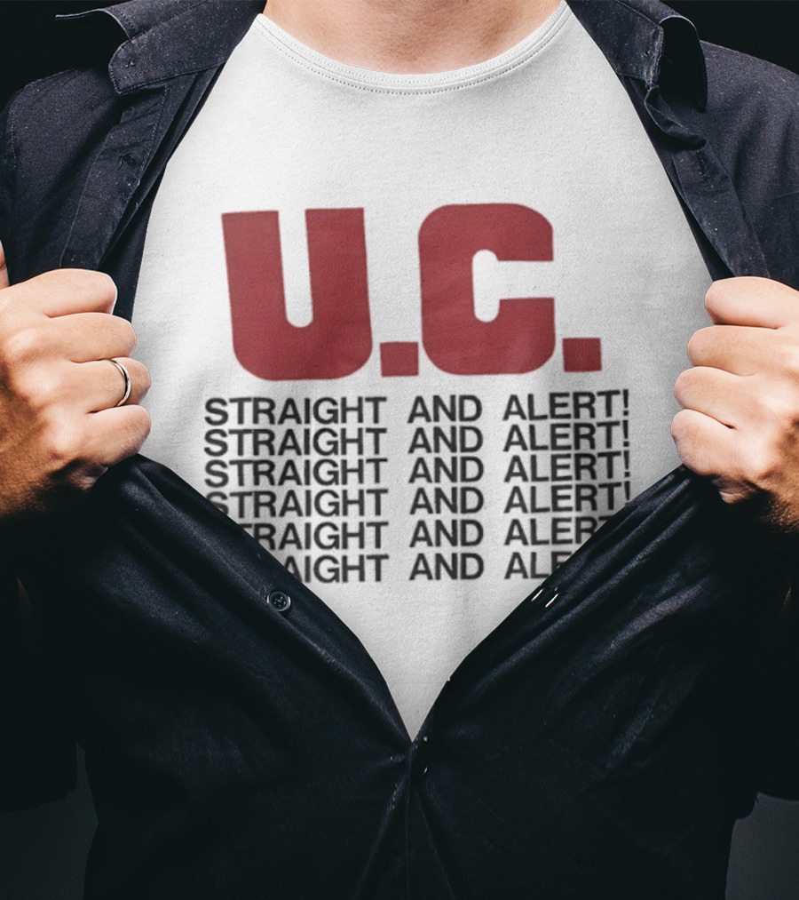 U.C. Straight And Alert Vintage Style Repeated Text Bold Red Black T-Shirt