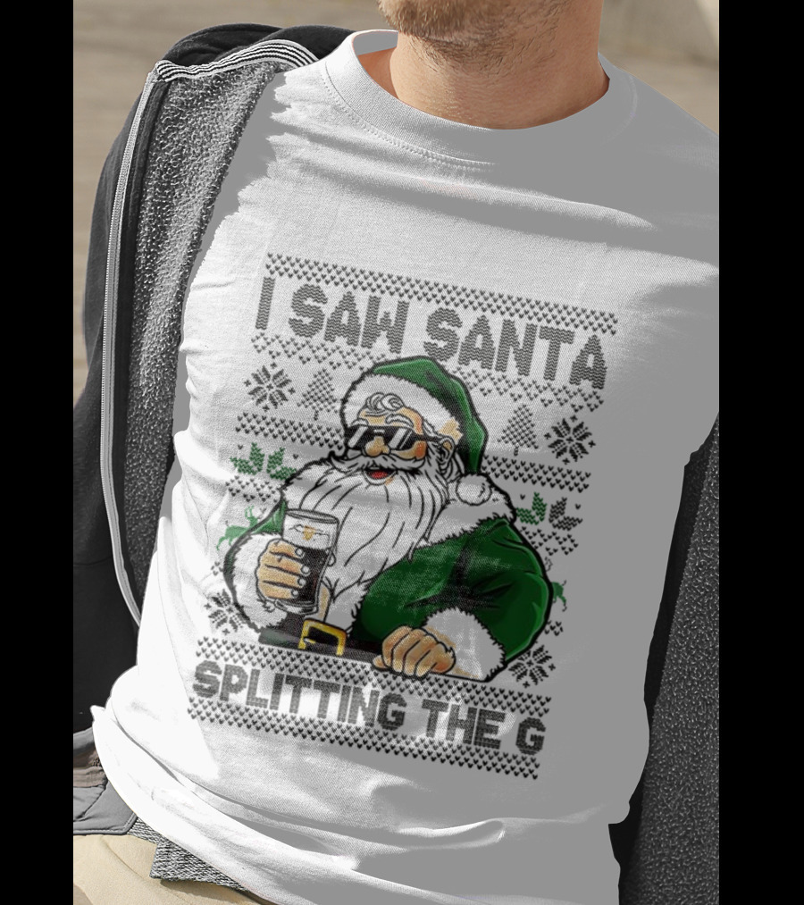 I Saw Santa Drinking Beer Splitting The G Ugly Christmas T-Shirt