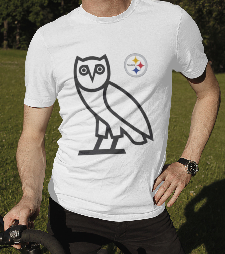 Pittsburgh Steelers OVO NFL Collaboration Owl And Team Symbols T-Shirt