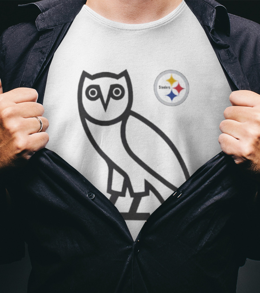 Pittsburgh Steelers OVO NFL Collaboration Owl And Team Symbols T-Shirt