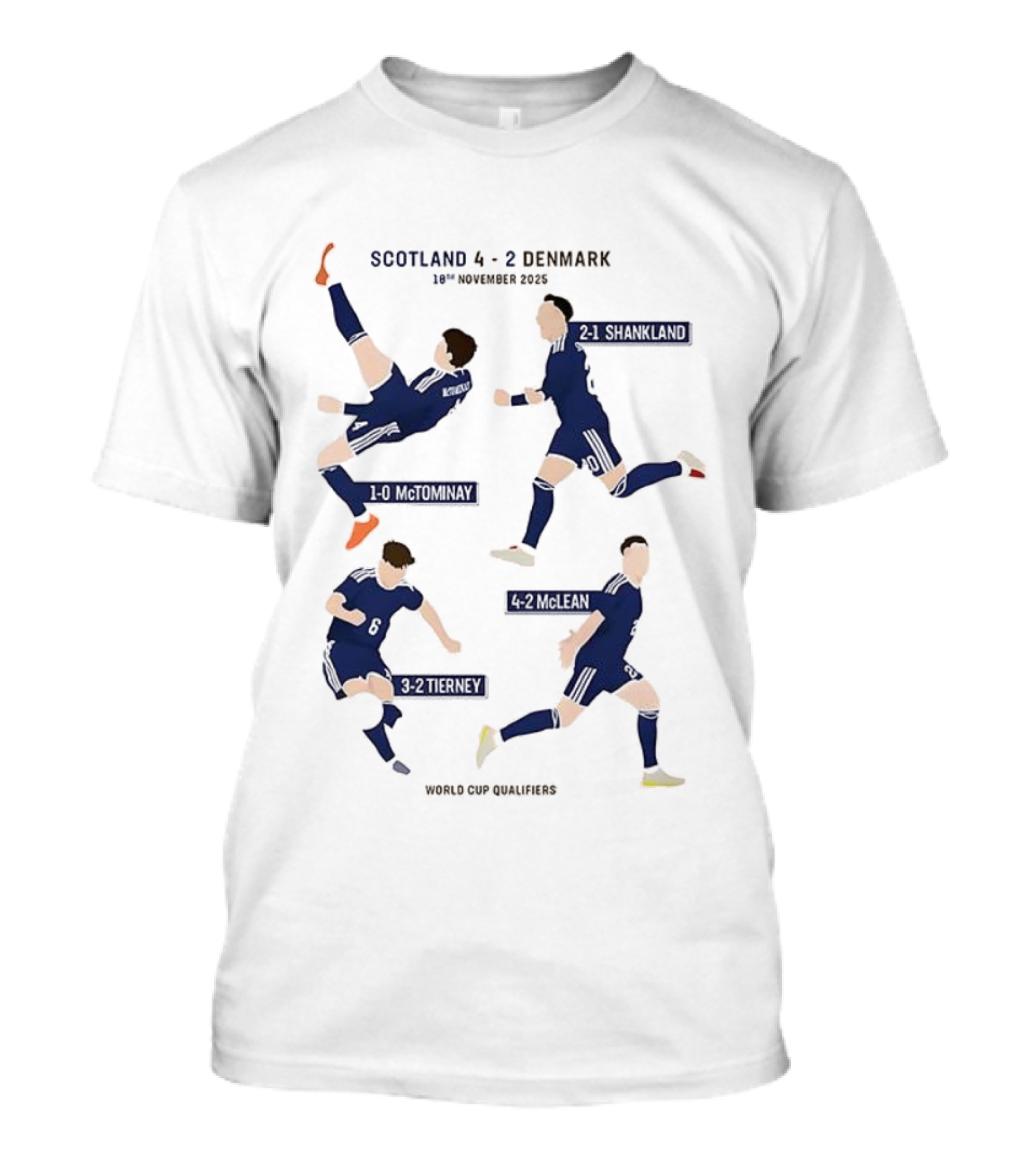 Scotland 4-2 Denmark World Cup Qualifiers 16th November 2025 Players’ Goals T-Shirt