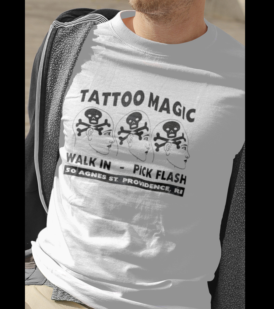 Tattoo Magic Walk In Pick Flash Skull Head 50 Agnes St Providence RI T-Shirt