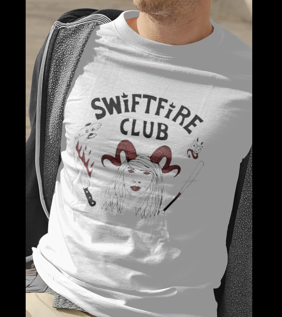 Stranger Things Swiftfire Club Demon Horns Red Flames Design T-Shirt