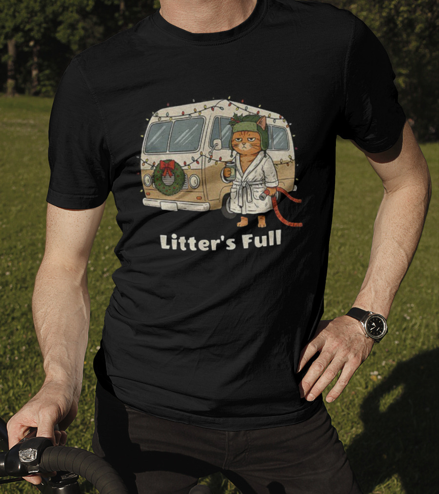 Litter's Full Christmas Cat In Holiday RV Scene T-Shirt
