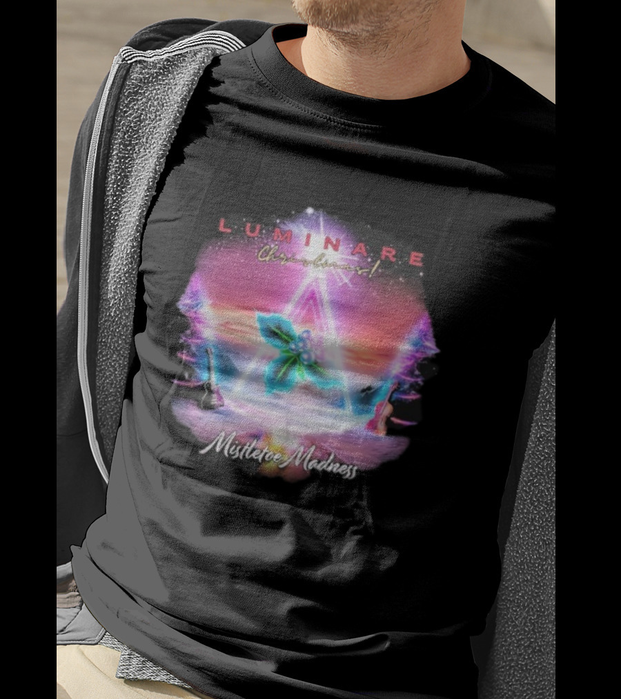 Luminare Christmas Mistletoe Madness Neon Triangle Guitar Violin T-Shirt