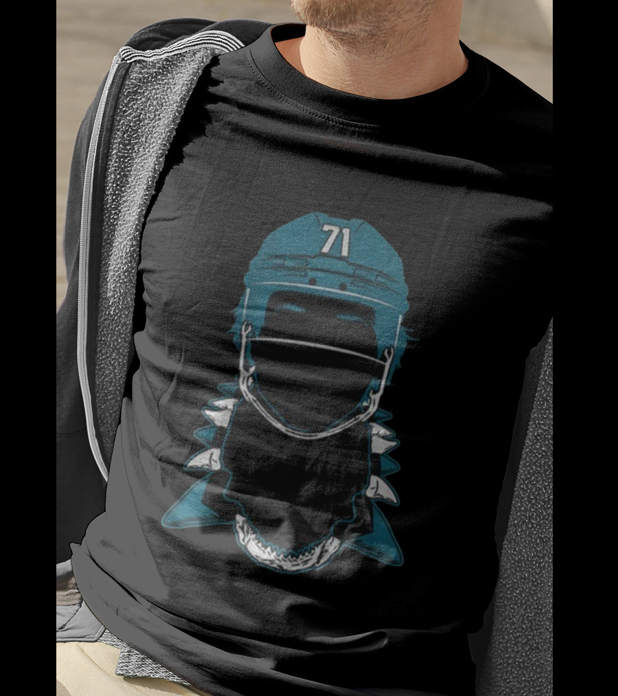 San Jose Sharks Macklin Celebrini 71 Helmet Tooth Necklace NHL T-Shirt