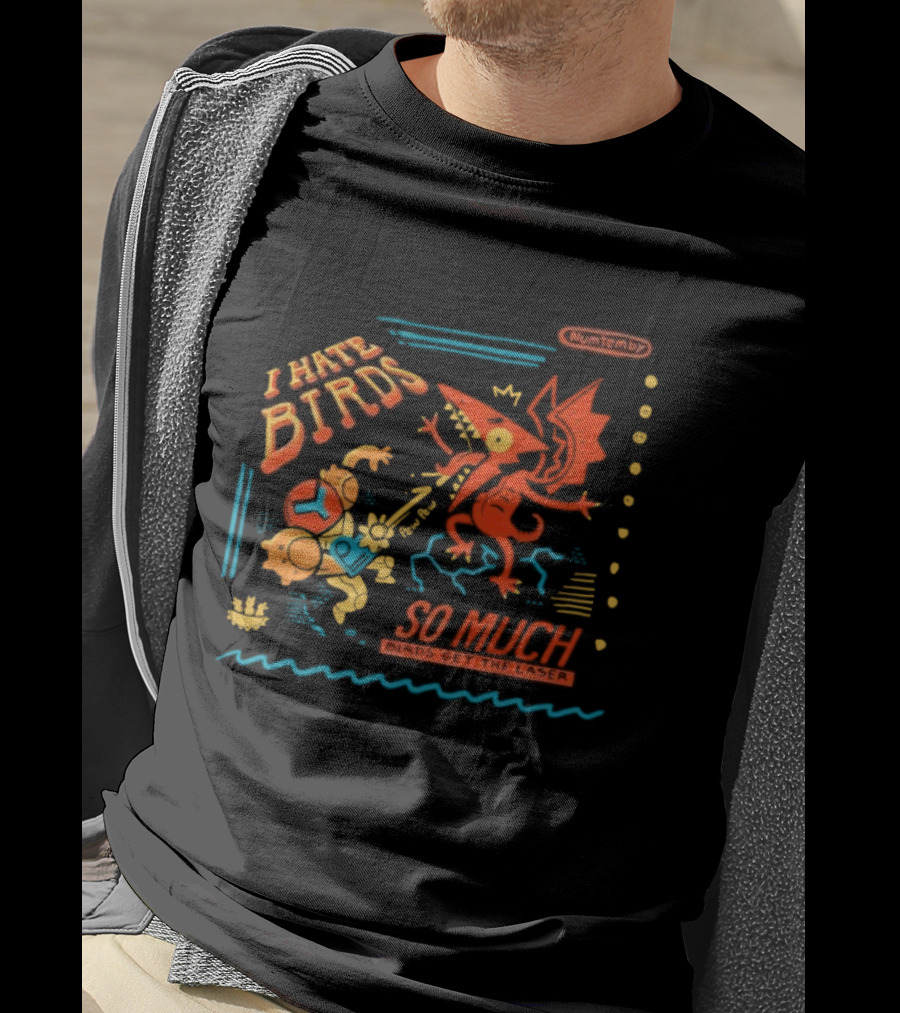 Numtemby I Hate Birds So Much Retro Cartoon Showdown Birds Get The Laser T-Shirt