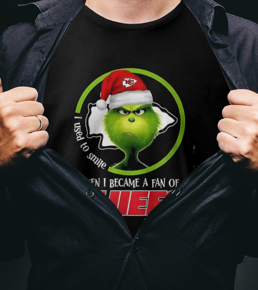 Grinch I Used To Smile Then I Became A Fan Of Chiefs Santa Hat T-Shirt