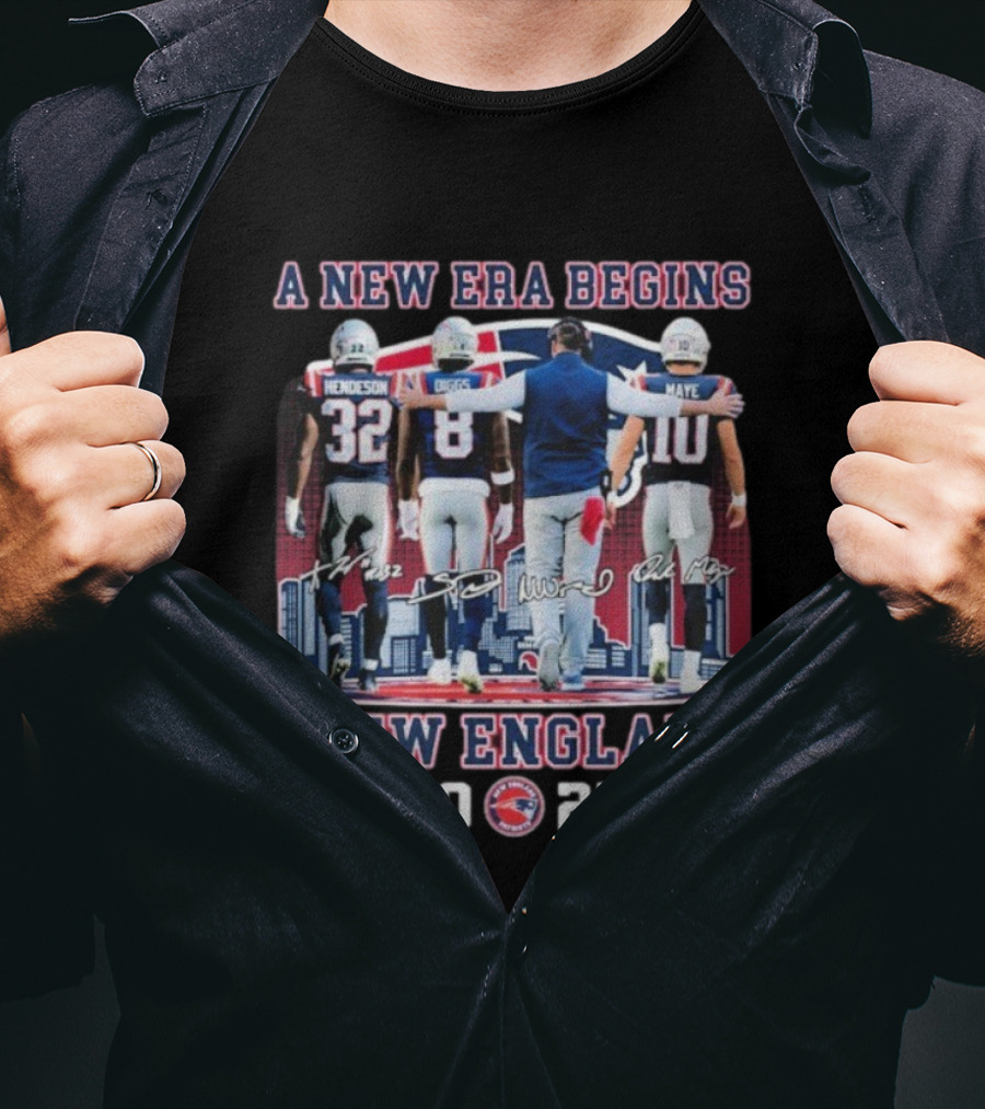 A New Era Begins 2025 Treveyon Henderson Stefon Diggs Drake Maye New England Patriots Signatures T-Shirt